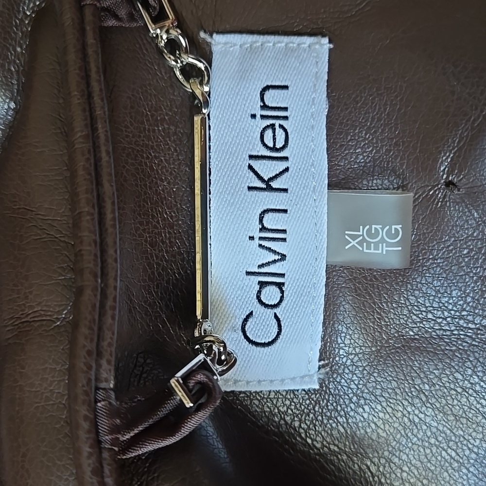 Calvin Klein Quilted Faux Leather Puffer Coat NWT Size XL Coffee Bean Brown - Picture 9 of 11